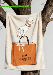 Hermès Orange Shopping Bag Flannel Fleece Throw Blanket IMG_4995